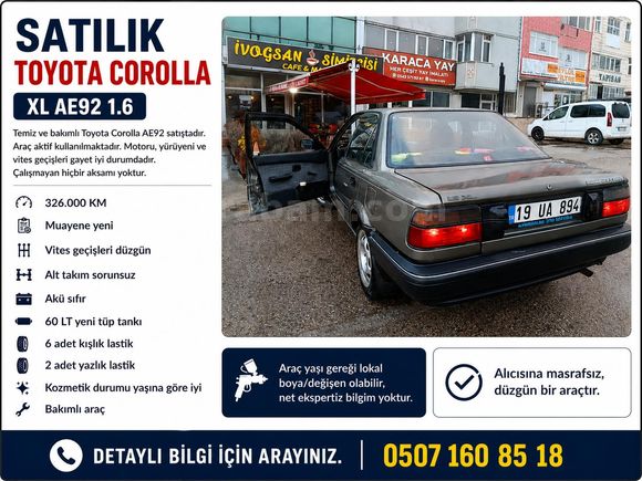 Sahibinden Toyota Corolla 1.6 XL 1991 ,92 çıkışlı