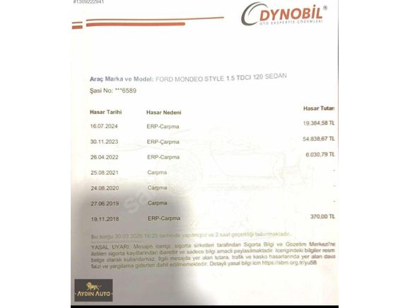 Sahibinden Ford Mondeo 1.5 TDCi Titanium 2018 Model Bursa