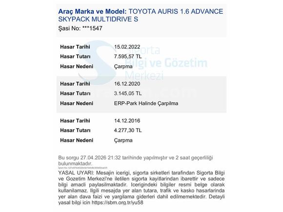 Toyota Auris 1.6 Advance Skypack 2016 Model 
