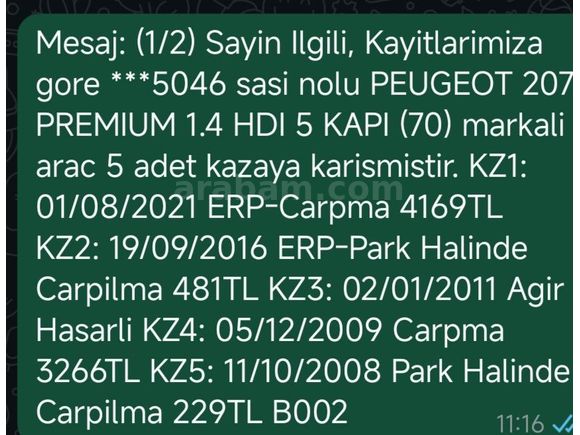Sahibinden Peugeot 207 1.4 HDi Premium 2008 Model  166.000 km Gri