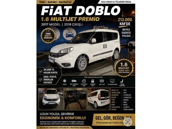 Sahibinden Fiat Doblo Combi 1.6 Multijet Premio 2017 Model   Detay için arayabilirsinz
