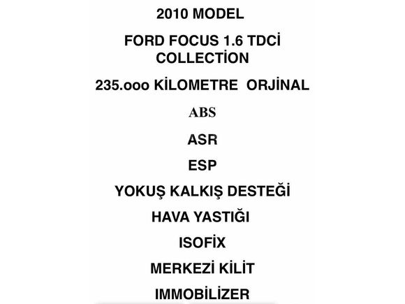 Sahibinden Ford Focus 1.6 TDCi Collection 2010 Model 