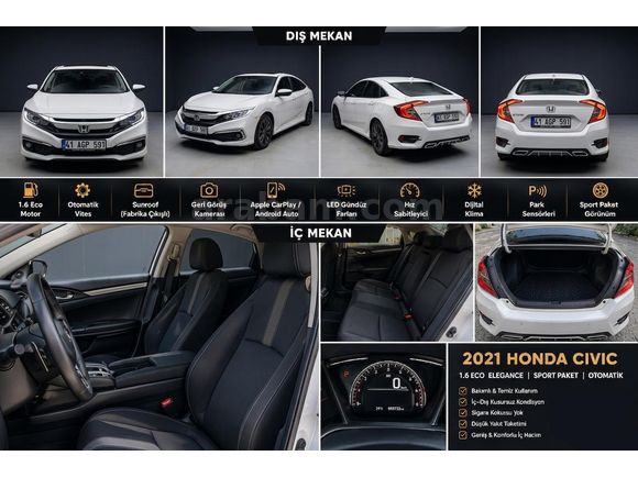 - 2021 HONDA CIVIC 1.6 ECO ELEGANCE SPORT PAKET OTOMATİK
HATASIZ GÖRÜNÜM -