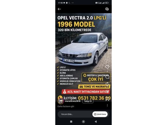 Sahibinden Opel Vectra 2.0 GLS 1996 Model Bursa