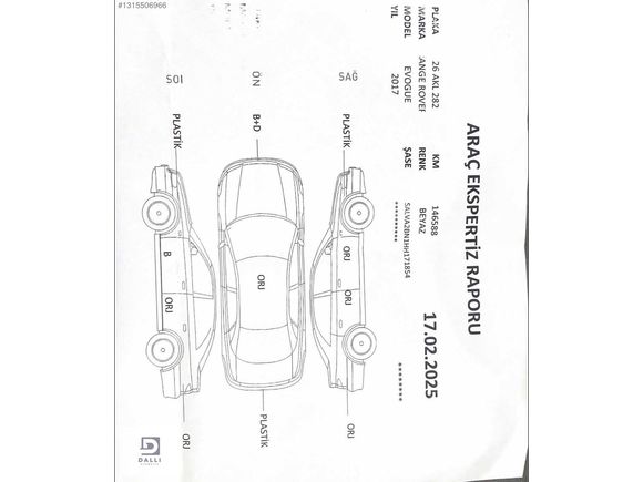 2017 RANGE ROVER EVOQUE 4X4 152 BİN KM TRAMERSİZ C.TAVAN