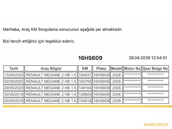 KK 12 TAKSİT/2008 MEGANE II HB 221B KM BAKIMLI YENİ MUAYENE