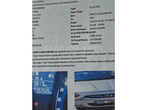 Sahibinden Hyundai Accent Blue 1.6 CRDI Mode Plus 2012 Model