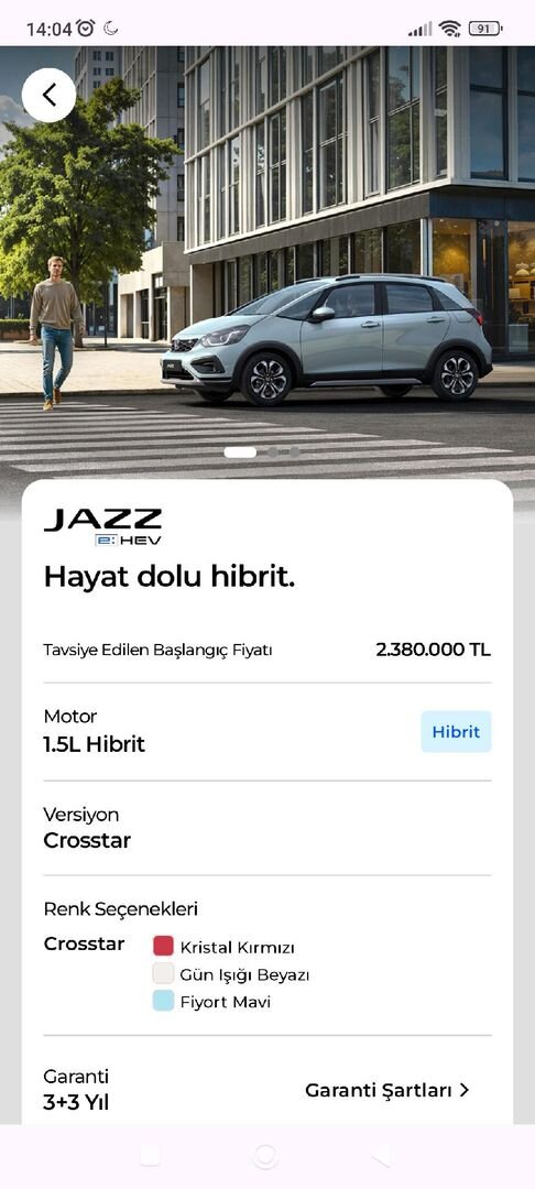 Sahibinden Honda Jazz 1.5 HEV Crosstar Executive 2025 Model Bursa 8.750 km Mavi (metalik) 7