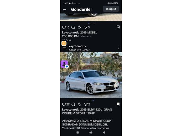 Sahibinden BMW 4 Serisi 420d Gran Coupe 2015 Model Adana