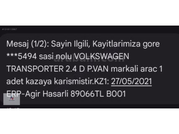 TRANSPORTER 2.5 TDI 9+1 OTOMOBİL RUHSATLI