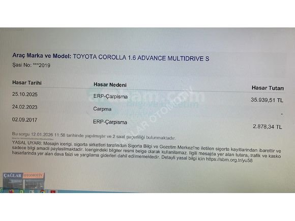 COROLLA 1.6 ADVENCE OTOMATİK 72.000 KM