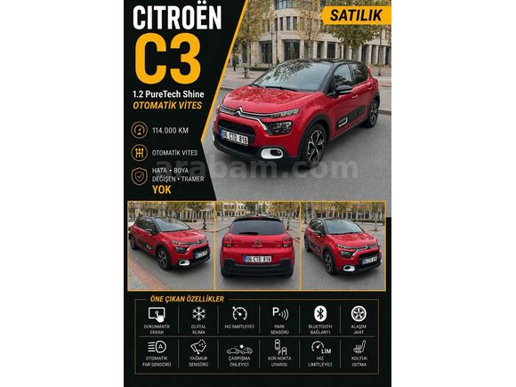 Sahibinden Citroen C3 1.2 PureTech Shine 2020 Model  114.000 km Kırmızı