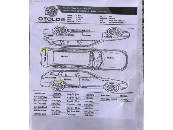 CAM GİBİ HATASIZ DEĞİŞENSİZ HASAR KAYITSIZ 2016 DUSTER 143.000KM