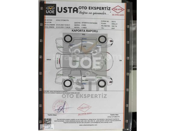 2007/C-MAX/1.6TDCİ/115 HP/GHİA/SANRUF/HATASIZ/197***KM