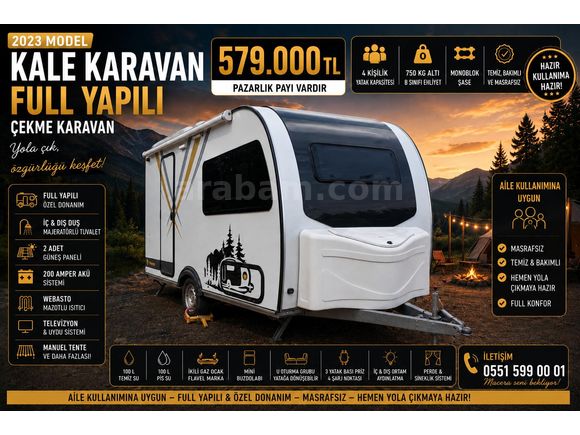 2023 Model Full Yapılı Çekme Karavan | 4 Kişilik | 750 KG Altı