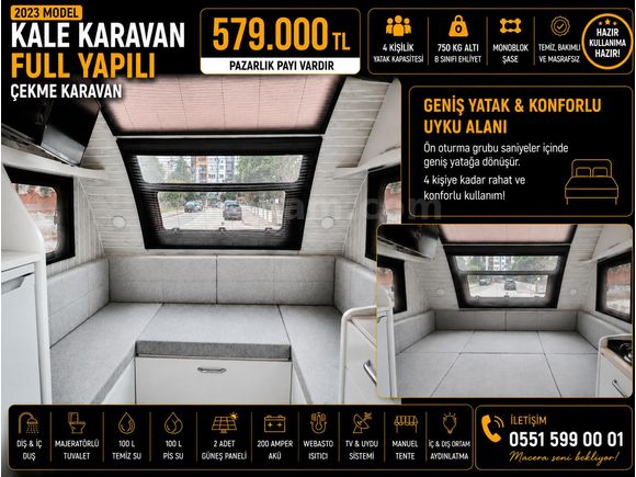 2023 Model Full Yapılı Çekme Karavan | 4 Kişilik | 750 KG Altı