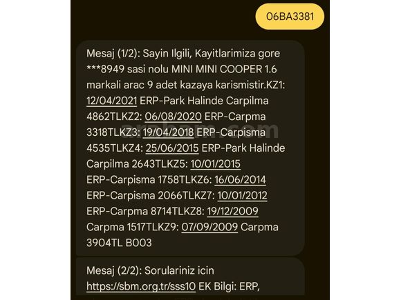 Sahibinden Mini Cooper 1.6 Türkiye Paketi 2009 Model