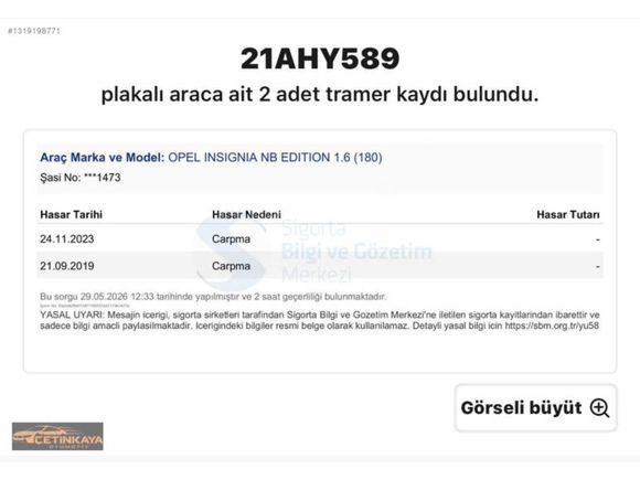 ÇETİNKAYA'dan OPEL İNSİGNİA 1.6T EDİTİON ELEGANCE 2009+LPG