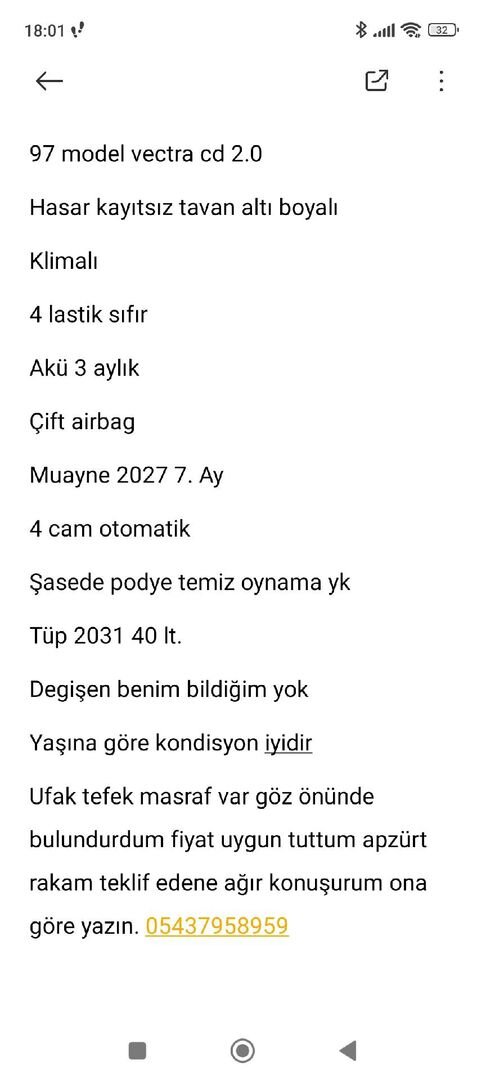 Sahibinden Opel Vectra 2.0 CD 1997 Model Aksaray 347.000 km Gri 2