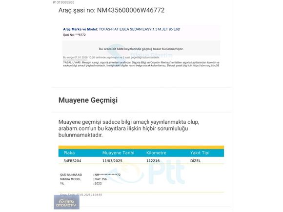 ÖZDEN OTOMOTİV FİAT EGEA EASY 1.3 DİZEL 95 HP Lİ