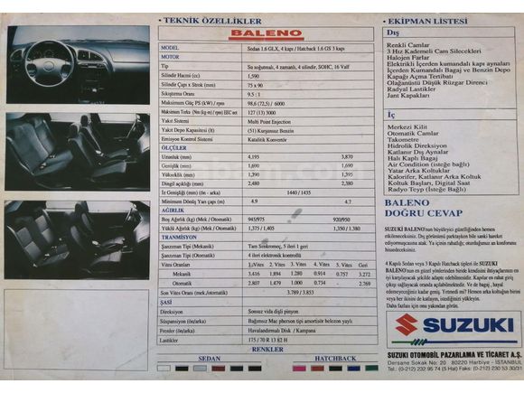 Sahibinden Suzuki Baleno 1.6, 98,6 PS, 1997 Model