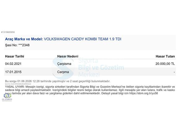 2011 VOLKSWAGEN CADDY 1.9 TDI KOMBİ TEAM CCL A.Ş'DEN