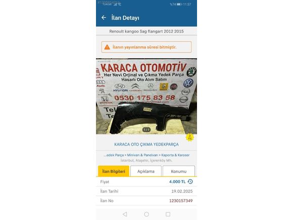 2012 2015 RENAULT KANGOO SAĞ SOL FLANGART