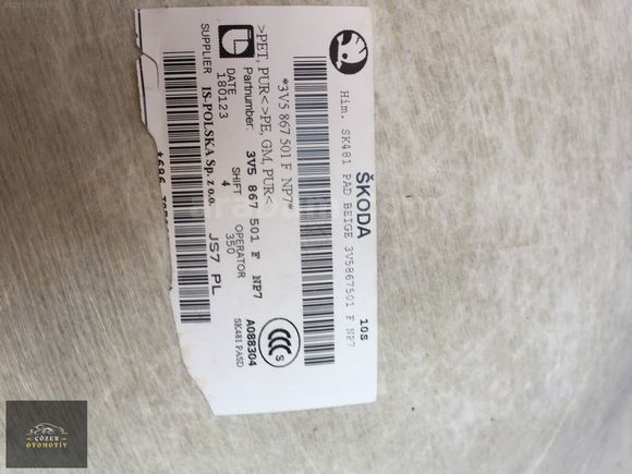 3V586SKODA SUPERB 2015 2022 TAVAN DÖŞEMESİ (SANRUFLU) 3V5867501F