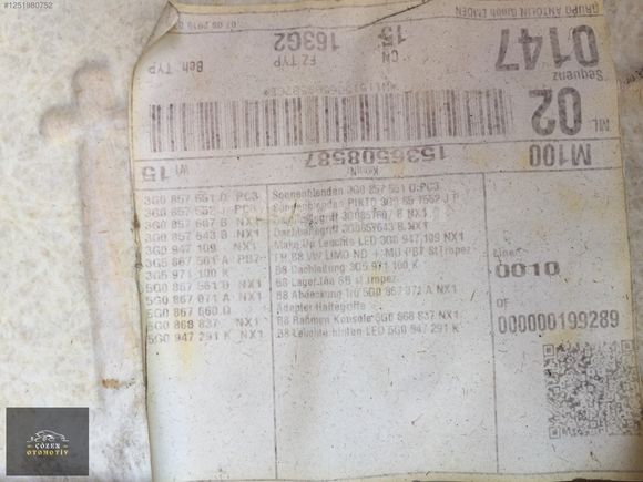 3G5867501 VOLKSWAGEN PASSAT 2015 2020 TAVAN DÖŞEMESİ 3G5867501
