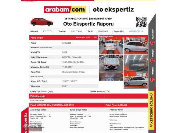 2024 MEGANE 1.3 TCE OTOMATİK 85.000 KM BAKIMLI %20 KDV'Lİ -ERAD