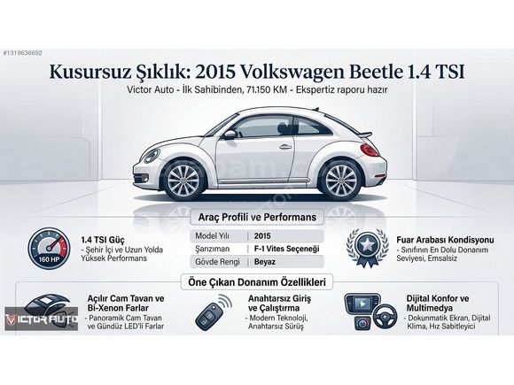 VICTOR AUTO | 2015 VW BEETLE 1.4TSI 160 HP CAM TVN/ANAHTARSIZ Ç.