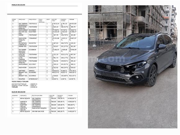 Sahibinden Fiat Egea Cross 1.5 T4 Urban 2022 Model Erzurum 47.000 km Füme