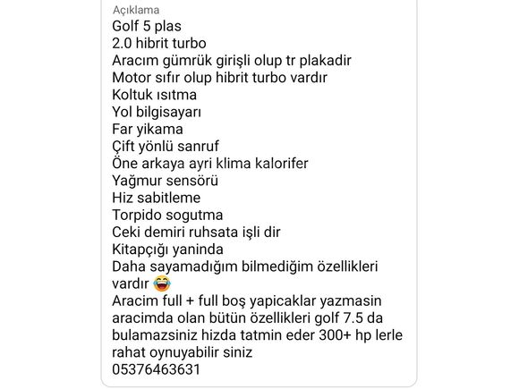 Sahibinden Volkswagen Golf 2.0 TDi Goal 2006 Model