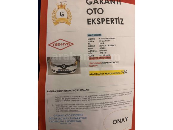 Galeriden Renault Fluence 1.5 dCi Touch Plus 2014 Model Hatay