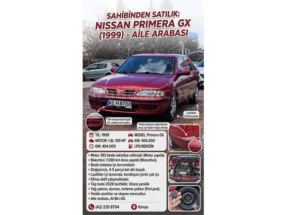 Sahibinden Nissan Primera 1.6 GX 1999 Model