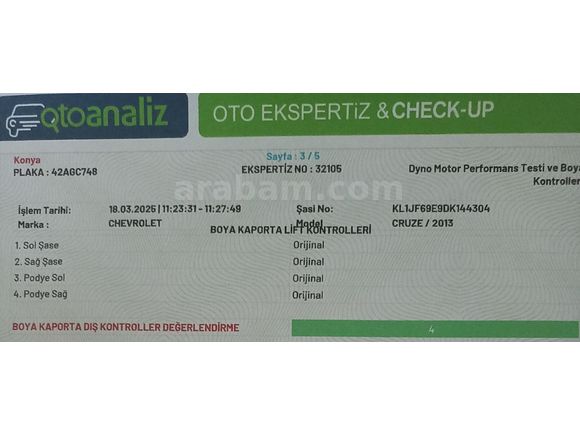 Temis Masrafsiz Chevrolet Cruze 115 Binde.Vize 2028 Martl