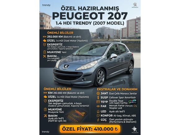 Sahibinden Peugeot 207 1.4 HDi Trendy 2007 Model  293.000 km Lacivert