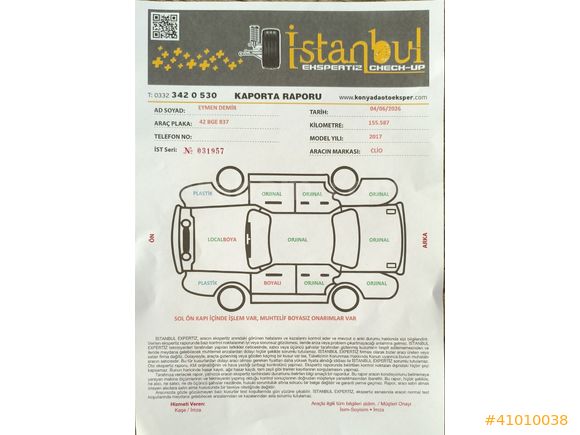 EYMEN DEMİR OTOMOTİV'DEN 2017 MODEL DEĞİŞENSİZ 1BOYALI 155BİNDE.
