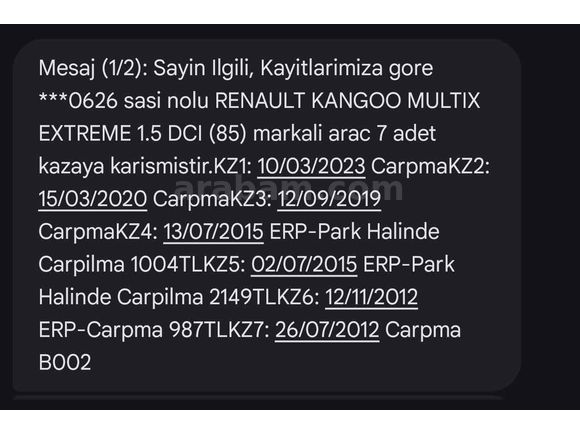 Sahibinden Renault Kangoo Multix 1.5 dCi Extreme 2012 Model  363.000 km Diğer