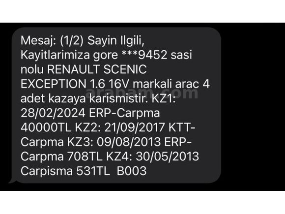 Sahibinden Renault Scenic 1.6 Exception 2006 Model