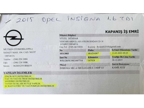 2015 MDL BAKIMLI EDİTİON ELEGANCE 1.6 DİZEL DEĞİŞENSİZ İNSİGNİA