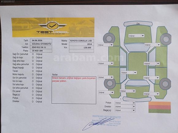 GÜLDALI'DA 2014MODEL 128000KM'DE BOYASIZ DİZEL OTOMATİK COROLLA