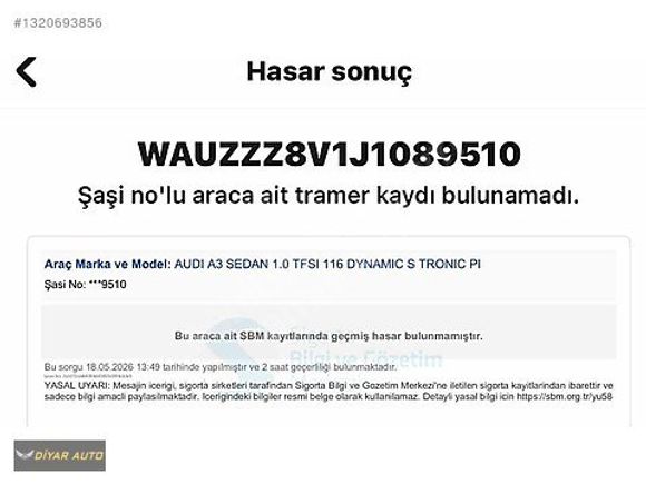 2018 AUDİ A3 SEDAN 1.0 TFSI DYNAMİC HATASIZ