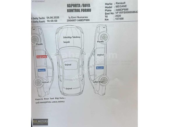 -BSS MOTORS-2020 DİZEL OTOMATİK TOUCH MEGANE 107 BİN KM Y.SERVİS
