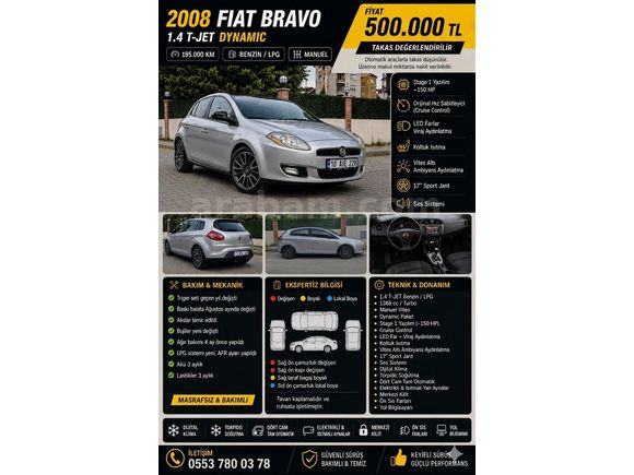 Sahibinden Fiat Bravo 1.4 Turbo Dynamic 2008 Model İzmir