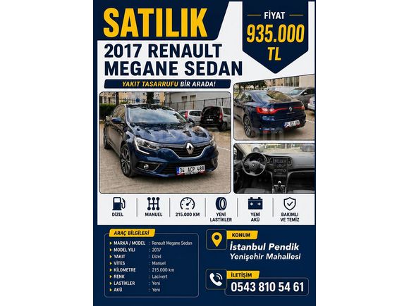 Sahibinden Renault Megane 1.5 dCi Touch 2017 Model 