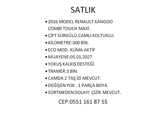 Sahibinden Renault Kangoo Express 1.5 dCi Maxi 2016 Model 