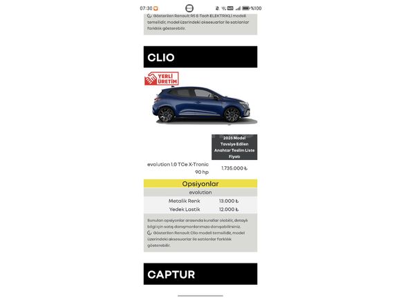 Sahibinden Renault Clio 1.0 TCe Evolution 2025 Model