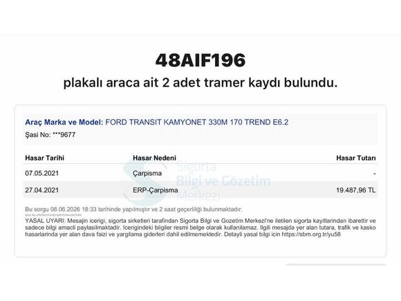 Galeriden Ford Transit 350 L 2020 Model Muğla
