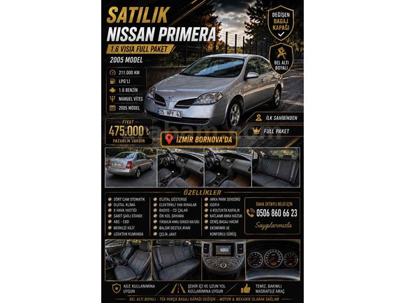 Sahibinden Nissan Primera 1.6 Visia 2005 Model  212.000 km Gri (Gümüş)